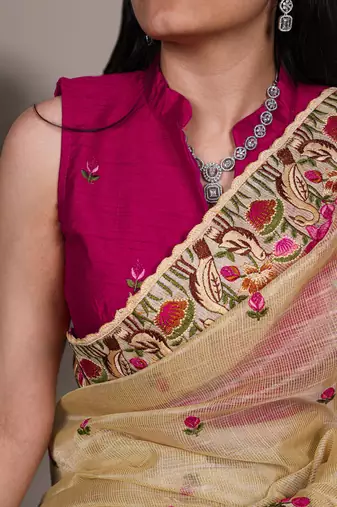 exquisite zari kota tissue saree with elegant thread embroidery