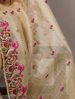exquisite zari kota tissue saree with elegant thread embroidery 5