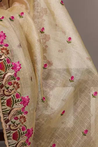 exquisite zari kota tissue saree with elegant thread embroidery