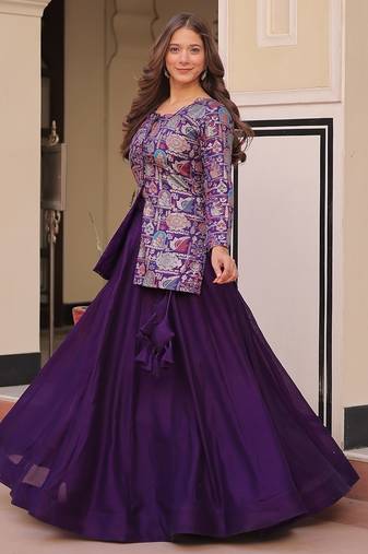 Purple Color Vichitra Silk Solid Lehenga Jacquard Blouse
