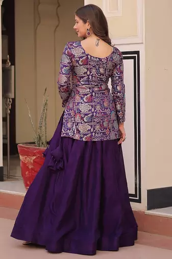 Purple Color Vichitra silk blend Solid Lehenga Jacquard Blouse