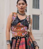 Black Color Print Gamthi Embroidered Work Lehenga Choli