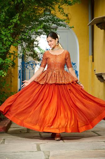 Fenta Color Fendi Silk Solid Lehenga Embroidered Blouse