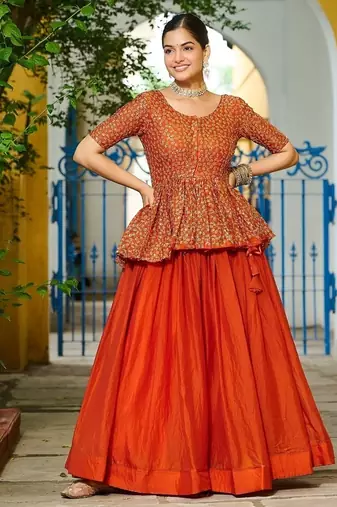 Fenta Color Fendi silk blend Solid Lehenga Embroidered Blouse