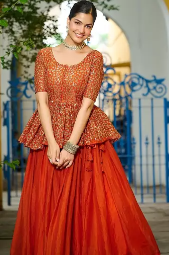 Fenta Color Fendi silk blend Solid Lehenga Embroidered Blouse