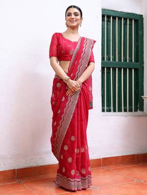 pink embroidery work chiffon ceremonial saree 4