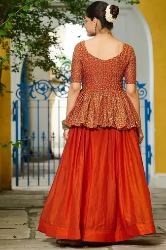 Fenta Color Fendi silk blend Solid Lehenga Embroidered Blouse