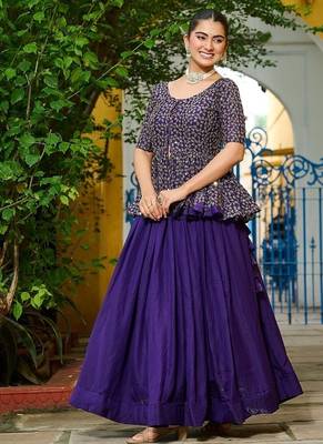 Purple Color Fendi silk blend Solid Lehenga Embroidered Blouse 1