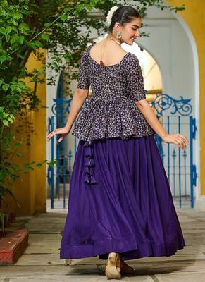 Purple Color Fendi silk blend Solid Lehenga Embroidered Blouse 2