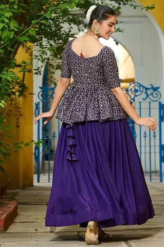 Purple Color Fendi silk blend Solid Lehenga Embroidered Blouse
