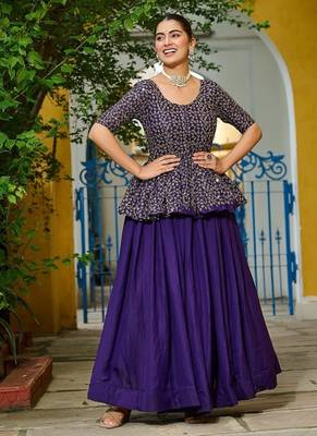Purple Color Fendi silk blend Solid Lehenga Embroidered Blouse 4