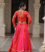 Orange Color Silk Blend Mirror Work Lehenga Embroidered Blouse