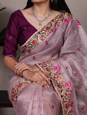 exquisite zari kota tissue saree with elegant thread embroidery 1