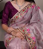exquisite zari kota tissue saree with elegant thread embroidery