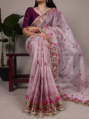 exquisite zari kota tissue saree with elegant thread embroidery 4