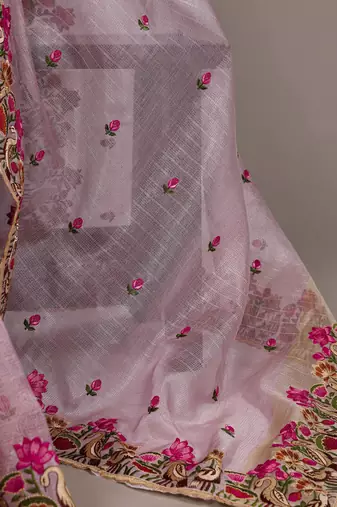 exquisite zari kota tissue saree with elegant thread embroidery