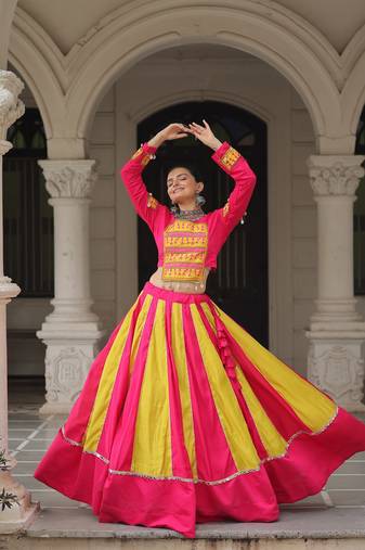 Perrot Color Silk Blend Mirror Work Lehenga Embroidered Blouse