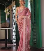 pink color embroidery work tissue fabric beautiful ceremonial saree