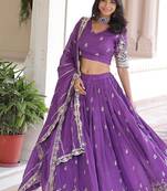 Purple Color Vichitra Silk Sequins Zari Multi Embroidered Lehenga Choli With Dupatta