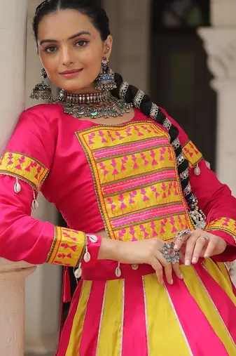 Perrot Color silk blend Mirror Work Lehenga Embroidered Blouse