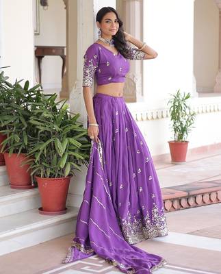 Purple Vichitra silk blend Sequins Zari Multi Embroidered Lehenga Choli With Dupatta 3