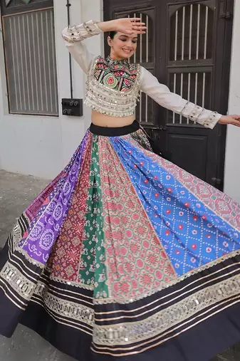 Multi Cotton Printed Gota Patti Worklehenga Choli