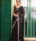 black color embroidery work organza fabric beautiful ceremonial saree