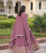 Onion Color Faux Georgette Sequins Zari Multi Embroidered Lehenga Choli With Dupatta