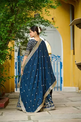 Blue Color Vichitra silk blend Sequins Embroidered Lehenga Choli With Dupatta