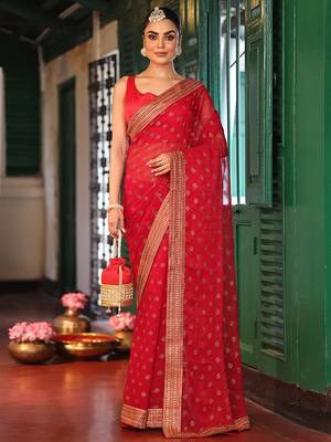maroon embroidery work chiffon ceremonial saree 1