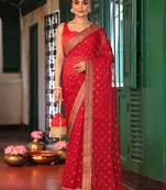 maroon color embroidery work chiffon fabric beautiful ceremonial saree