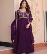 Purple Faux Blooming Beads Embroidered Gown for Women | Fully Stitched Party & Festive Wear Gown with Matching Dupatta