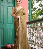 mahendi color fancy swarovski work tissue fabric beautiful ceremonial saree