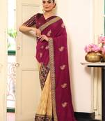 wine color embroidery work viscosee rayon fabric beautiful ceremonial saree