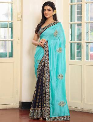 blue embroidery work viscosee rayon ceremonial saree 1
