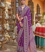 purple premium silk blend blend saree with woven zari & thread work | unstitched rich brocade blous