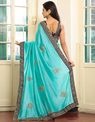 blue embroidery work viscosee rayon ceremonial saree 2