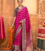 pink  premium silk blend blend saree with woven zari & thread work | unstitched rich brocade blous