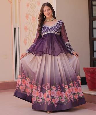 Purple Cosmos Flower Printed Lehenga Top 1