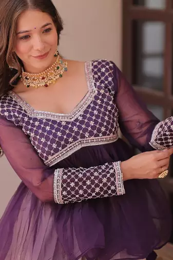 Purple Color Cosmos Flower Printed Lehenga Top