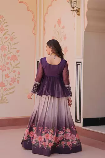 Purple Color Cosmos Flower Printed Lehenga Top