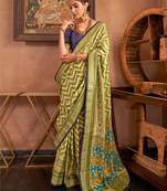parrot patola silk blend saree with traditional motifs & zari/contrast border | unstitched blouse