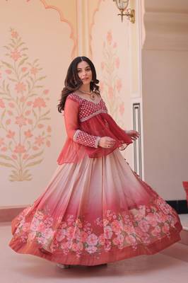Gajri Cosmos Flower Printed Lehenga Top 1