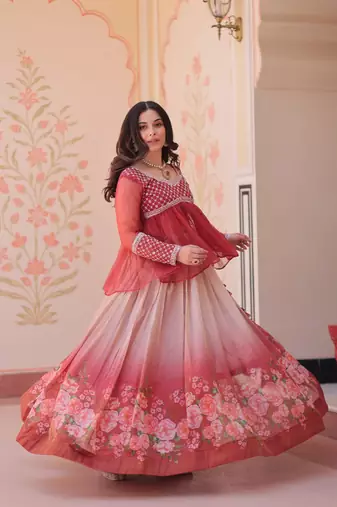 Gajri Color Cosmos Flower Printed Lehenga Top