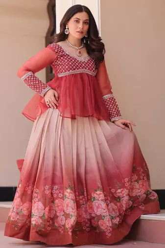 Gajri Cosmos Flower Printed Lehenga Top