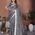 grey color linen cotton fabric woven checks trendy ethnic saree
