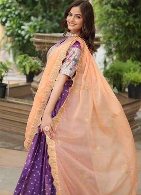 Purple silk blend Jacquard Meena Weaving Work Lehenga Choli With Dupatta 3