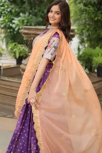 Purple Color silk blend Jacquard Meena Weaving Work Lehenga Choli With Dupatta