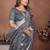 grey color linen cotton fabric woven checks designer trendy ethnic saree