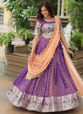 Purple silk blend Jacquard Meena Weaving Work Lehenga Choli With Dupatta 4